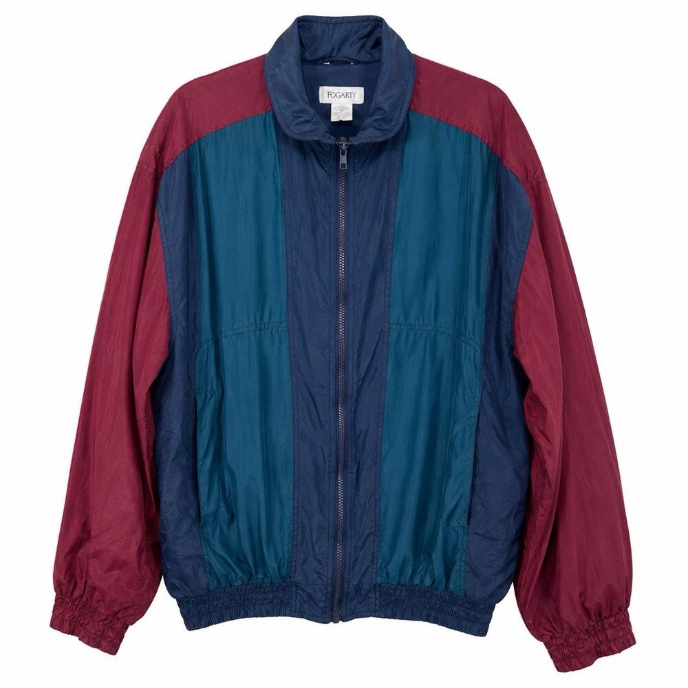 Vintage Bogari Windbreaker Jacket Mens Large 90s Colorblock Silk Track Jacket